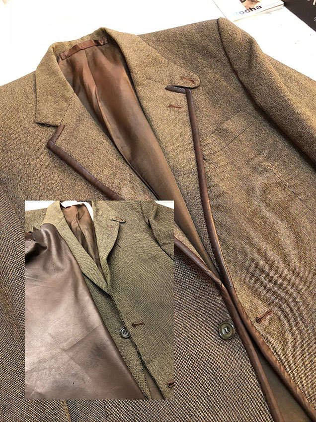Putting leather on tweed Jacket edges